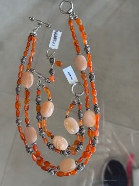 Handcrafted Carnelian and Moonstone Set with Silver Accents